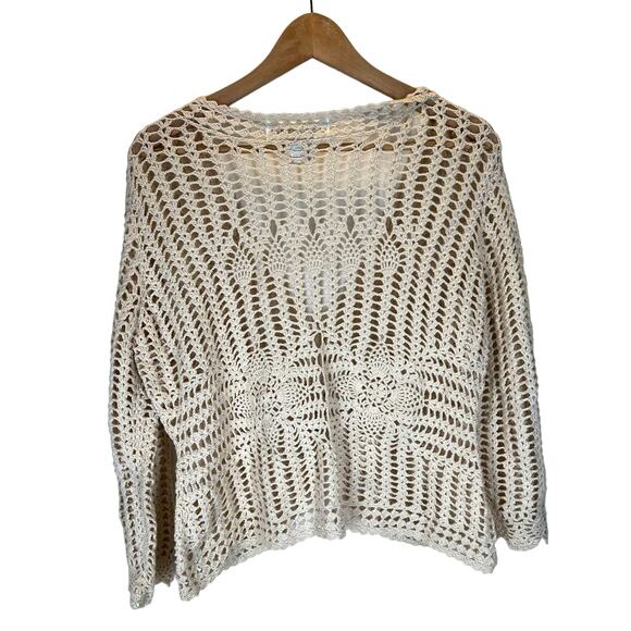 Isabella Rodriguez | Medium | Beige Crochet Knit Ramie / Cotton Cardigan Sweater - Picture 5 of 5